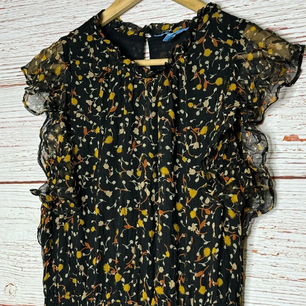 Draper James Black Midi Dress with Yellow & Orange Floral Print